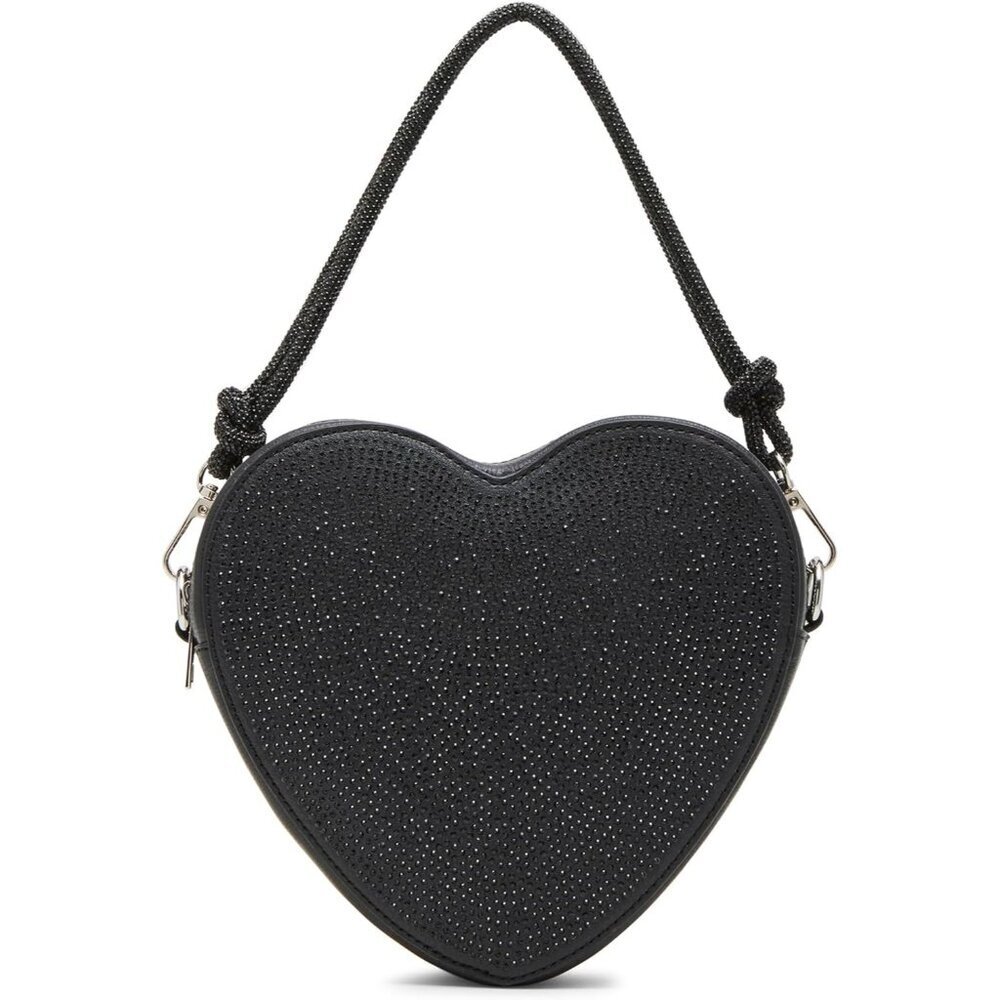 Women's Crossbody Bag Black Zipper Heart Shaped Detachable Strap
